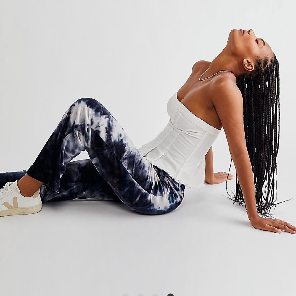 KIM SHUI VELVET LUXURY LOUNGE PANTS MADE IN ITALY PURPLE WASH TIE-DYE DESIGN S,L - Picture 2 of 16